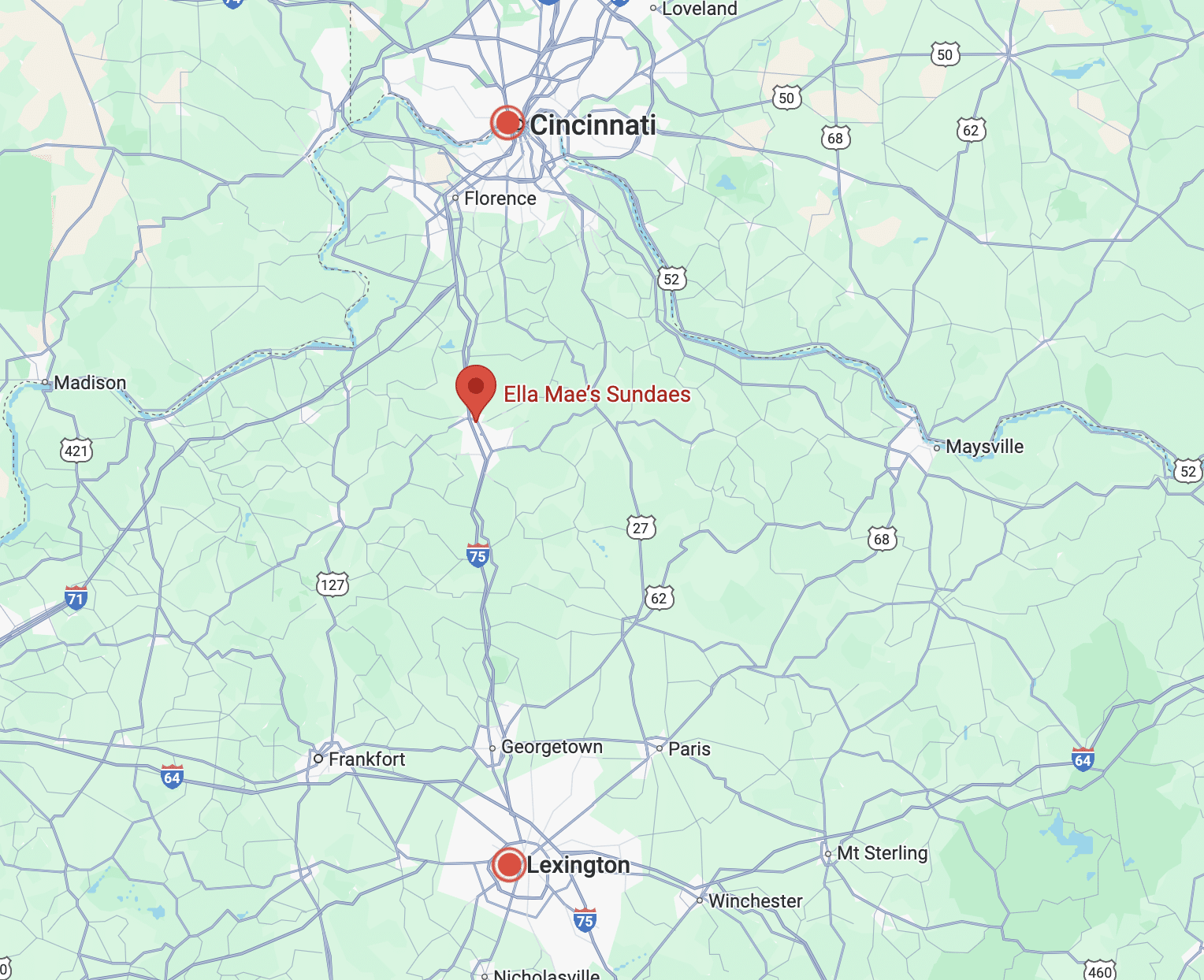 DIrections between Lexington and Cincinnati