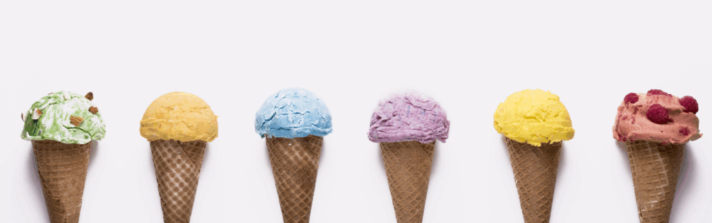 top view selection colourful ice cream